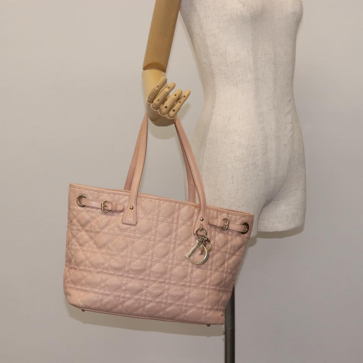 Christian Dior Canage Tote Bag Leather Pink Gold Auth 145360