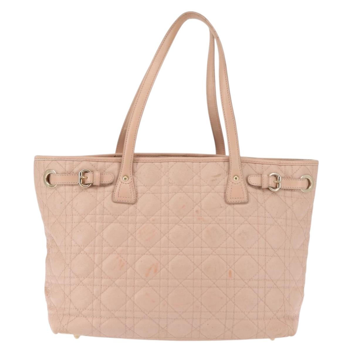 Christian Dior Canage Tote Bag Leather Pink Gold Auth 145360