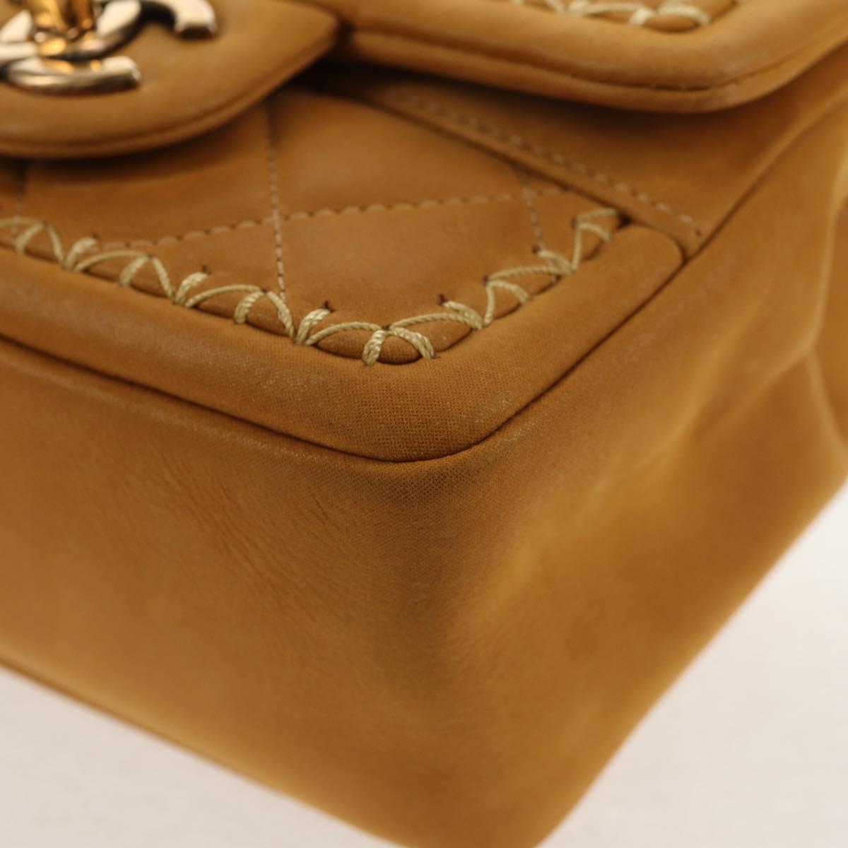CHANEL Chain Shoulder Bag Suede Yellow Gold CC Auth 145362SAM