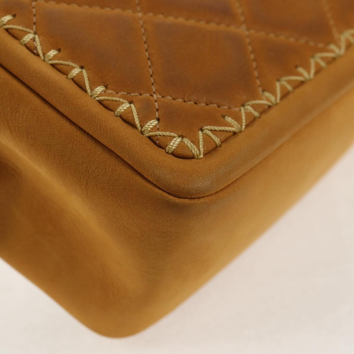 CHANEL Chain Shoulder Bag Suede Yellow Gold CC Auth 145362A