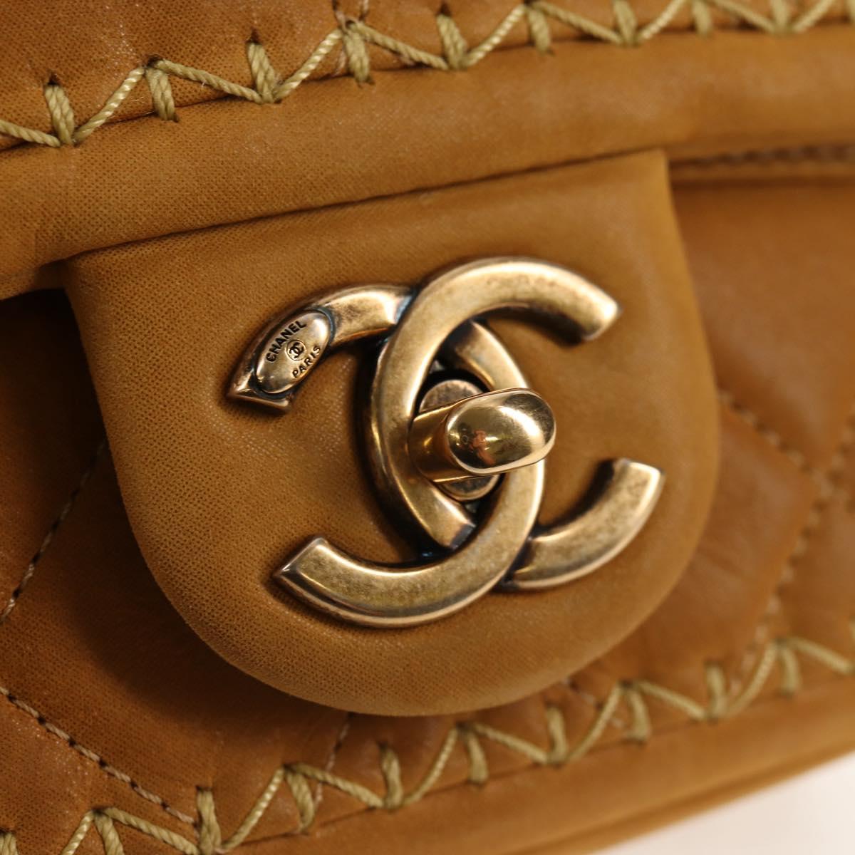 CHANEL Chain Shoulder Bag Suede Yellow Gold CC Auth 145362A