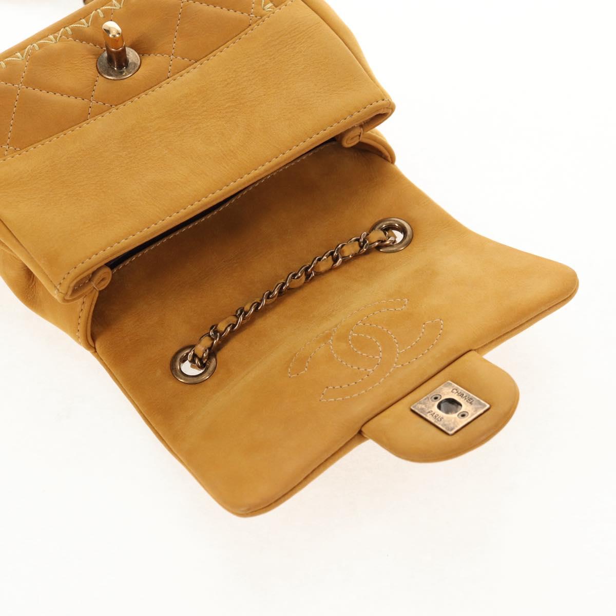 CHANEL Chain Shoulder Bag Suede Yellow Gold CC Auth 145362SAM