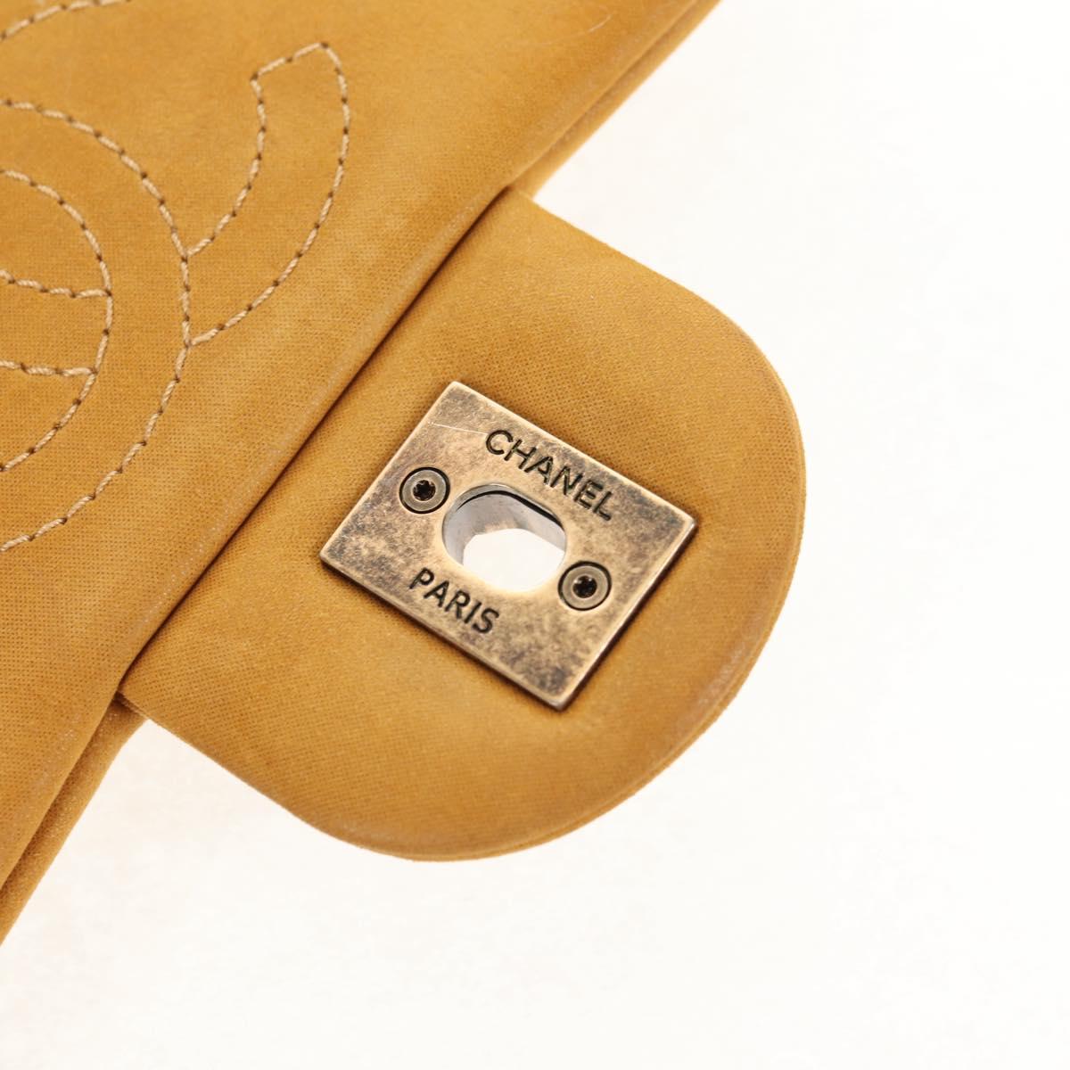 CHANEL Chain Shoulder Bag Suede Yellow Gold CC Auth 145362SAM