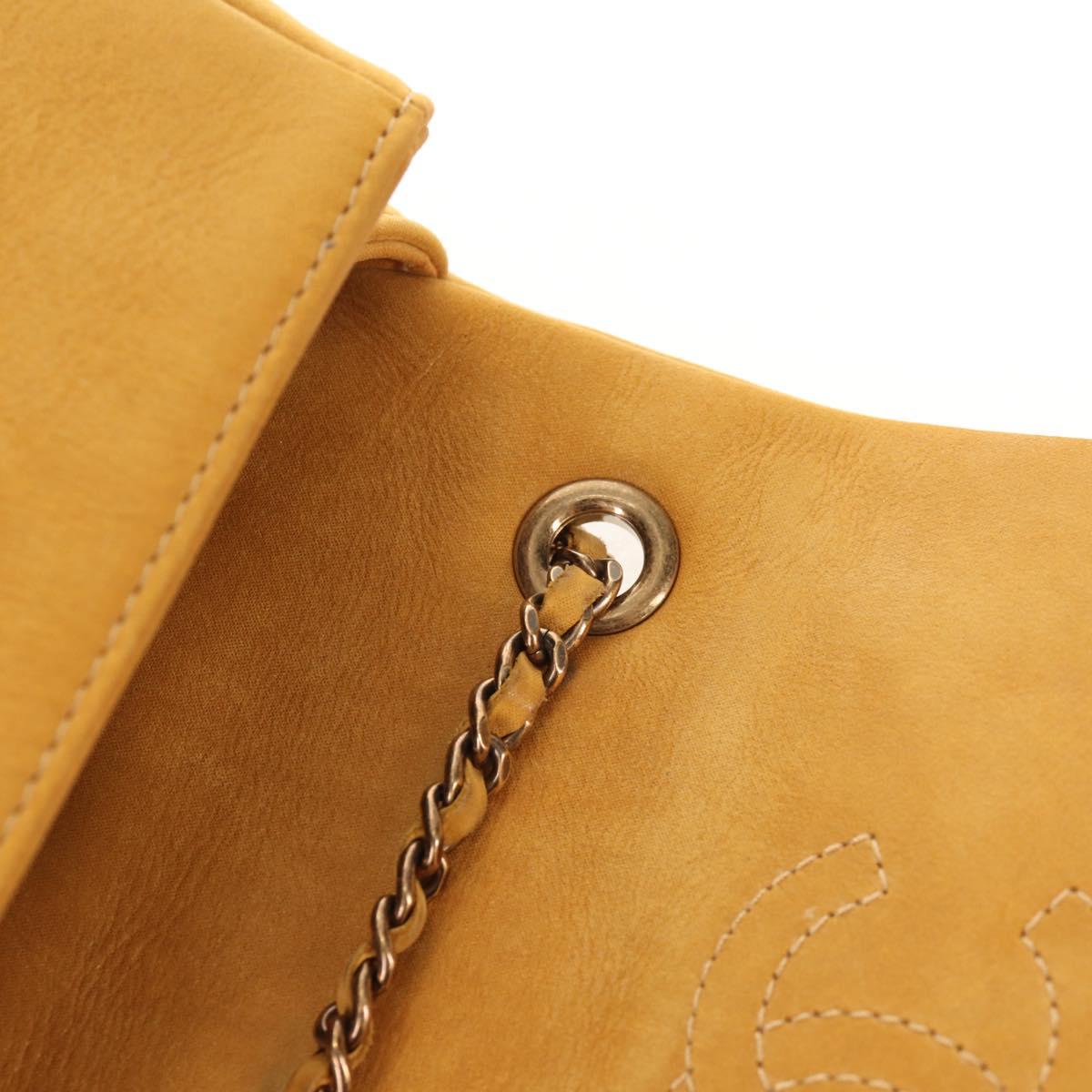 CHANEL Chain Shoulder Bag Suede Yellow Gold CC Auth 145362SAM