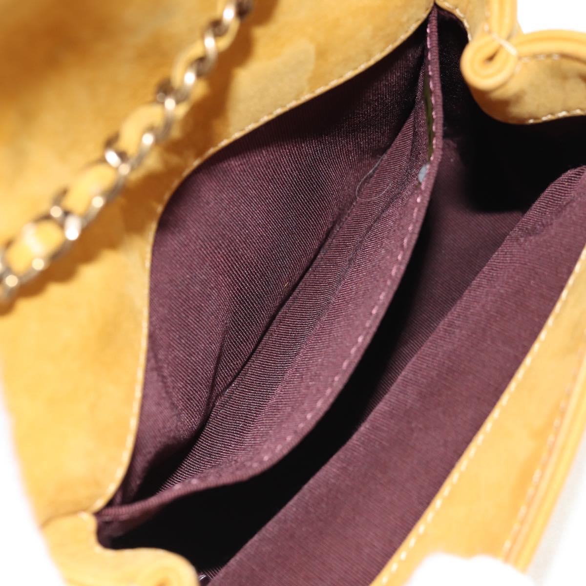 CHANEL Chain Shoulder Bag Suede Yellow Gold CC Auth 145362A