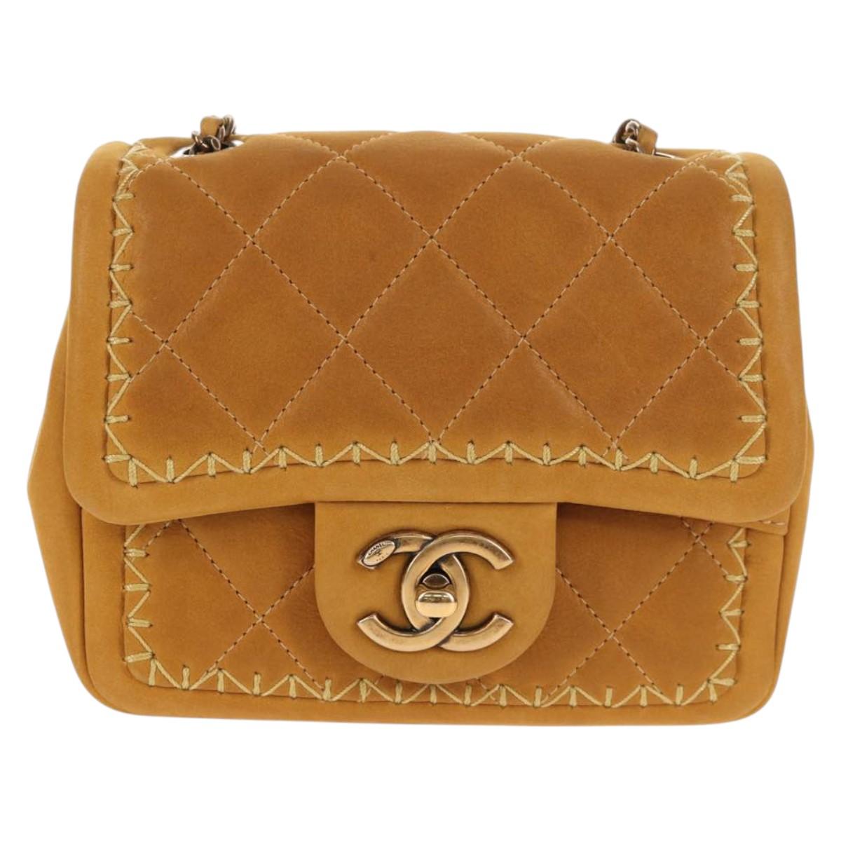 CHANEL Chain Shoulder Bag Suede Yellow Gold CC Auth 145362SAM