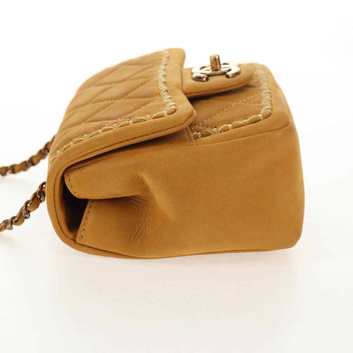 CHANEL Chain Shoulder Bag Suede Yellow Gold CC Auth 145362SAM