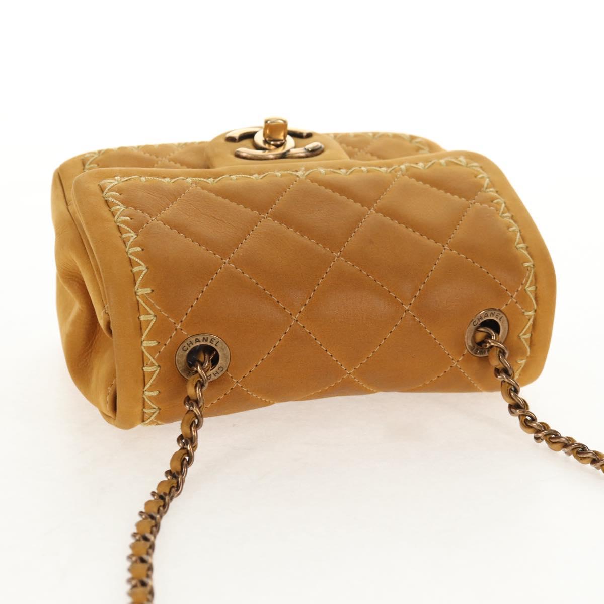 CHANEL Chain Shoulder Bag Suede Yellow Gold CC Auth 145362SAM
