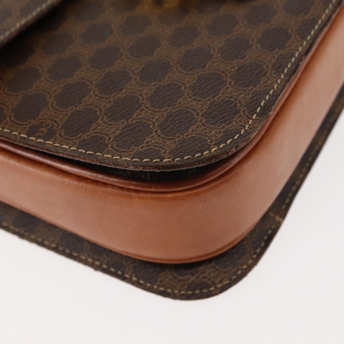 CELINE Macadam Canvas Horse Carriage Shoulder Bag PVC Brown Gold Auth 145468