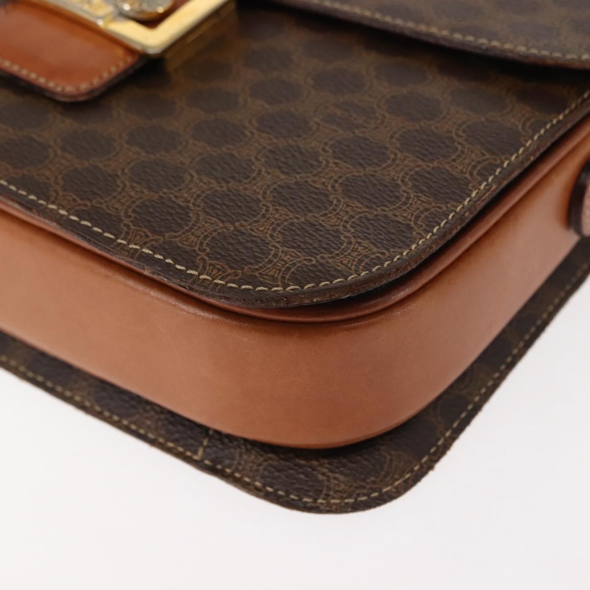 CELINE Macadam Canvas Horse Carriage Shoulder Bag PVC Brown Gold Auth 145468