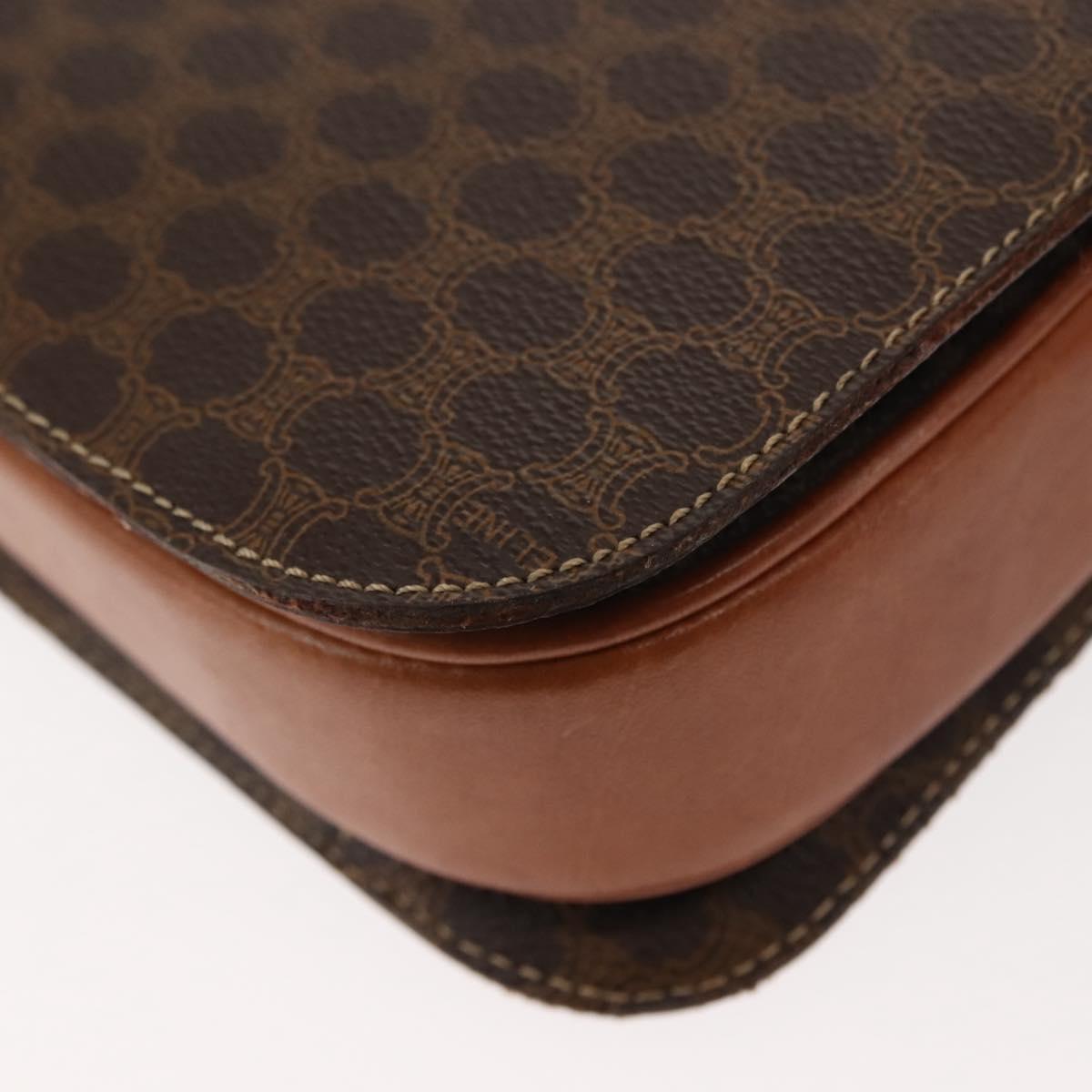 CELINE Macadam Canvas Horse Carriage Shoulder Bag PVC Brown Gold Auth 145468