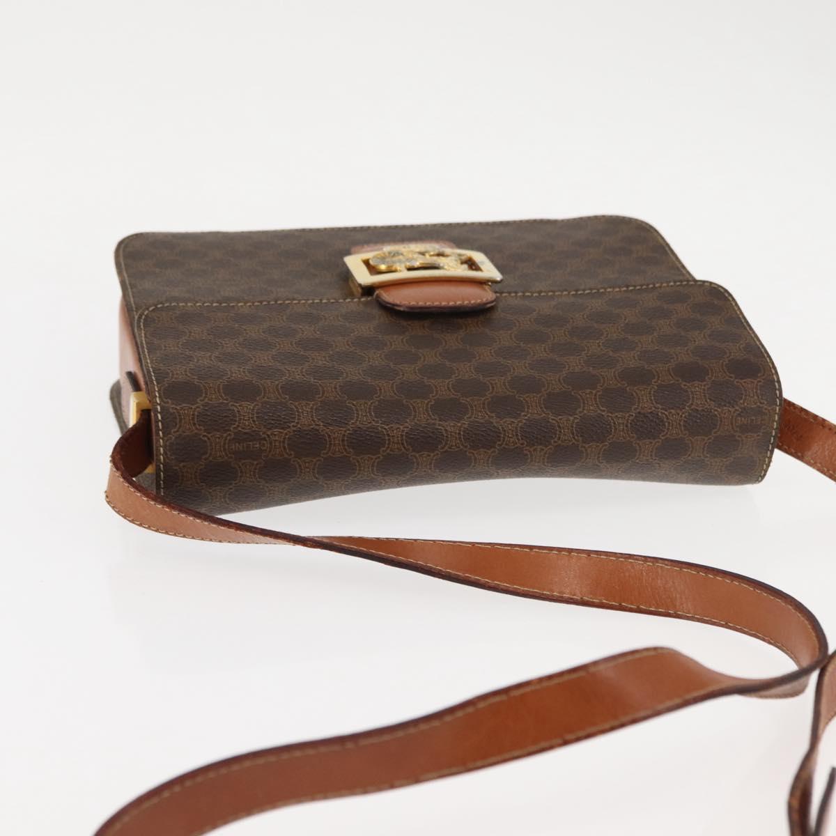 CELINE Macadam Canvas Horse Carriage Shoulder Bag PVC Brown Gold Auth 145468