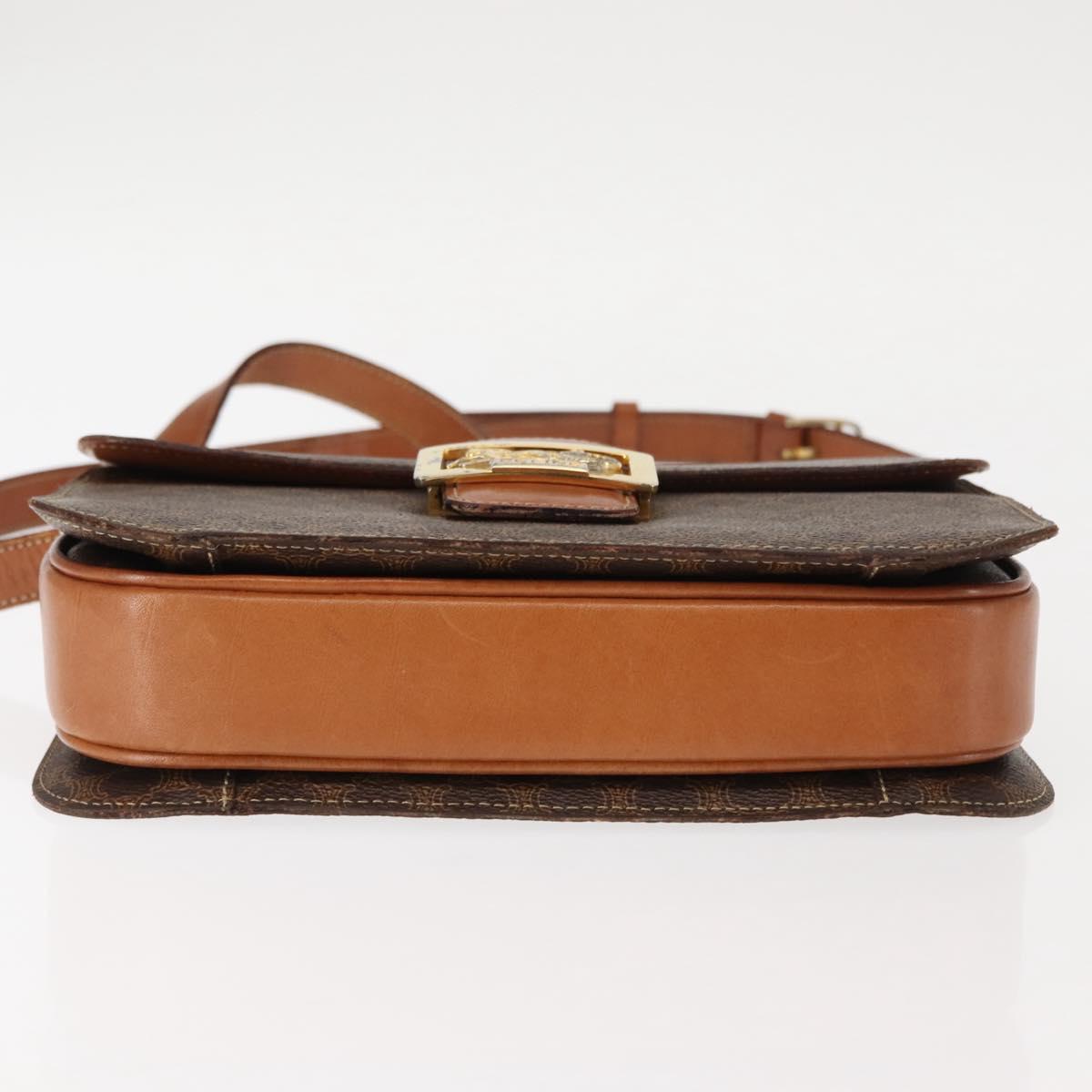 CELINE Macadam Canvas Horse Carriage Shoulder Bag PVC Brown Gold Auth 145468