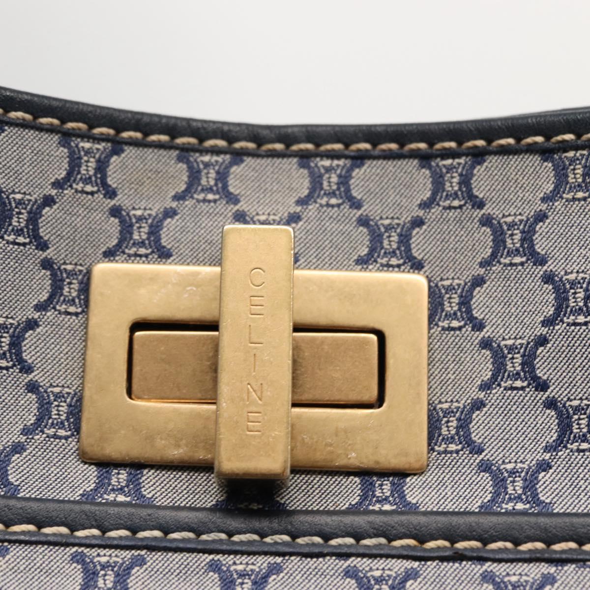 CELINE Macadam Canvas Hand Bag Blue Gold Auth 145470