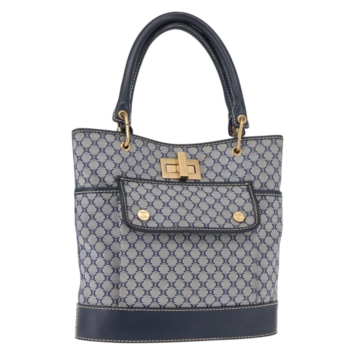 CELINE Macadam Canvas Hand Bag Blue Gold Auth 145470