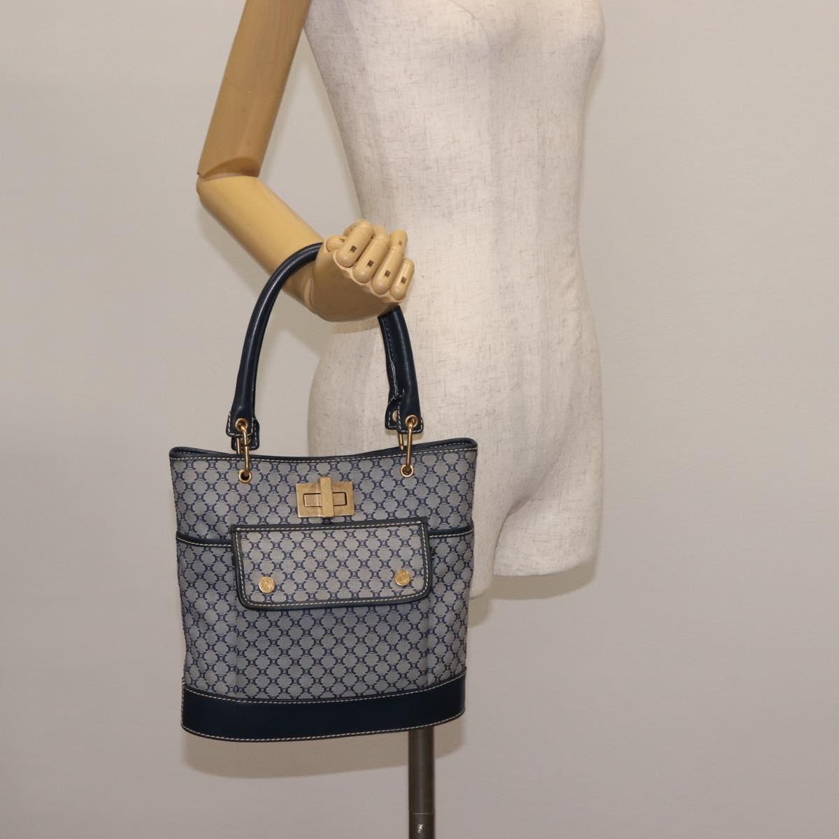 CELINE Macadam Canvas Hand Bag Blue Gold Auth 145470