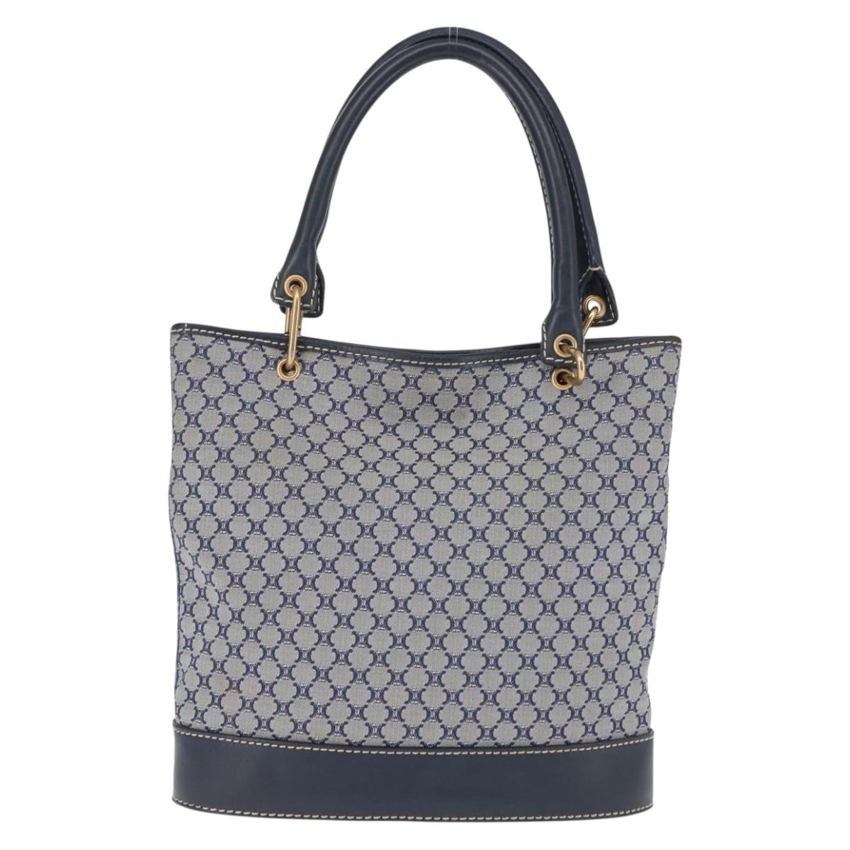 CELINE Macadam Canvas Hand Bag Blue Gold Auth 145470