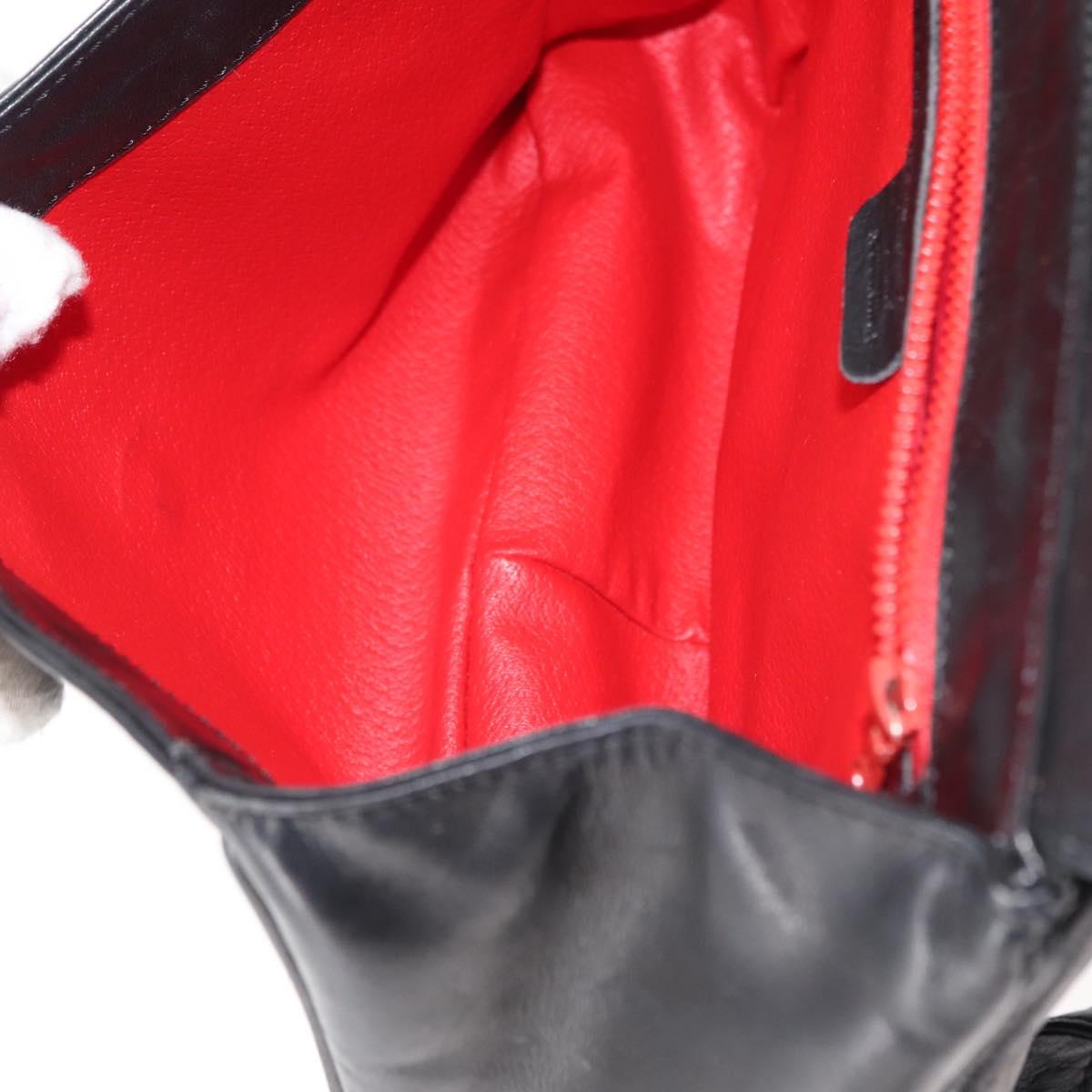 CELINE Hand Bag Leather Black Auth 145472