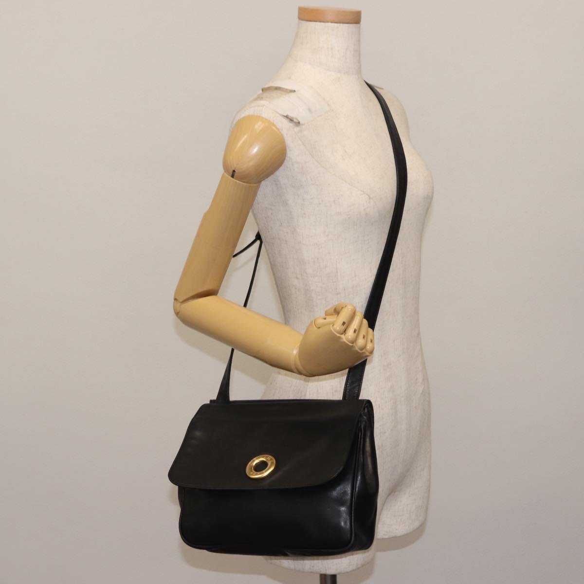 CELINE Hand Bag Leather Black Auth 145472