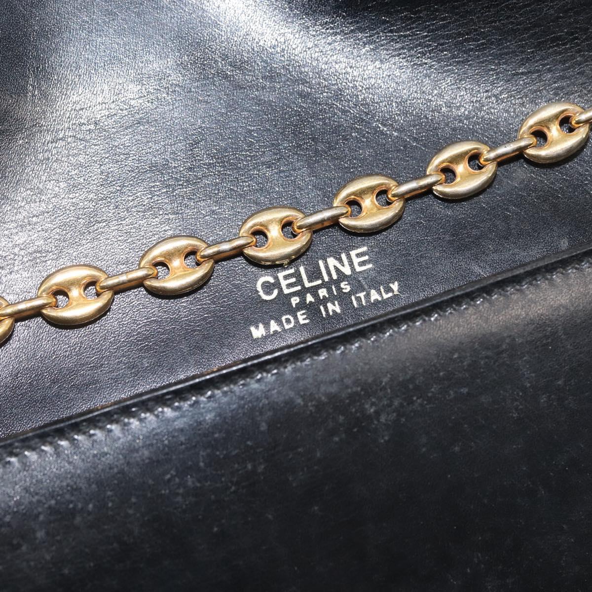 CELINE Chain Shoulder Bag Leather Black Gold Auth 145473