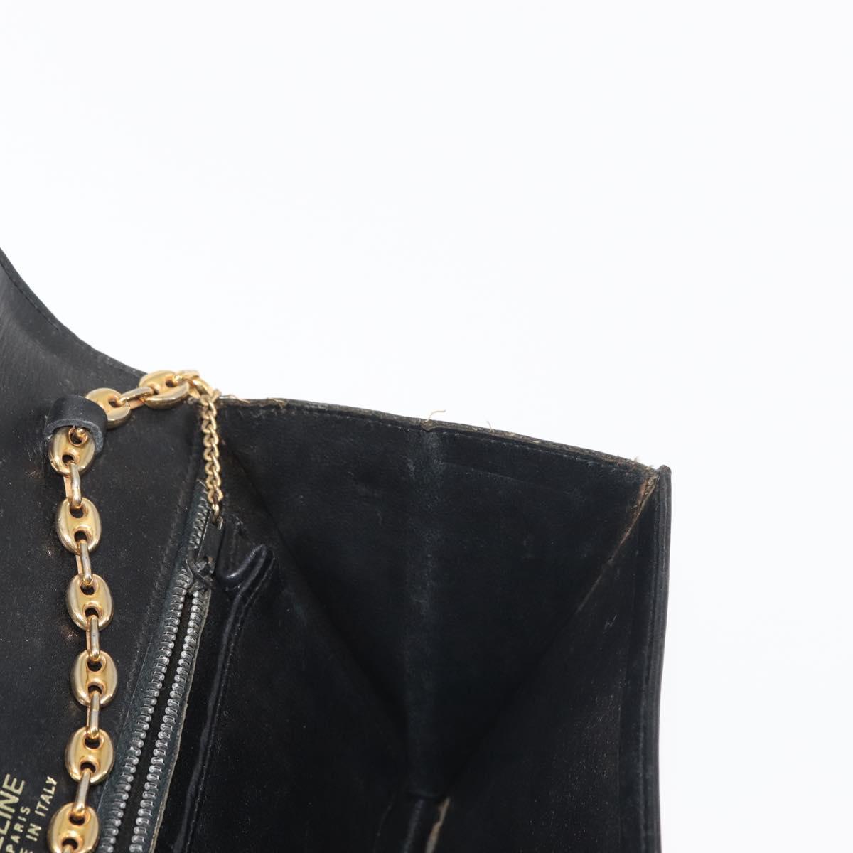 CELINE Chain Shoulder Bag Leather Black Gold Auth 145473