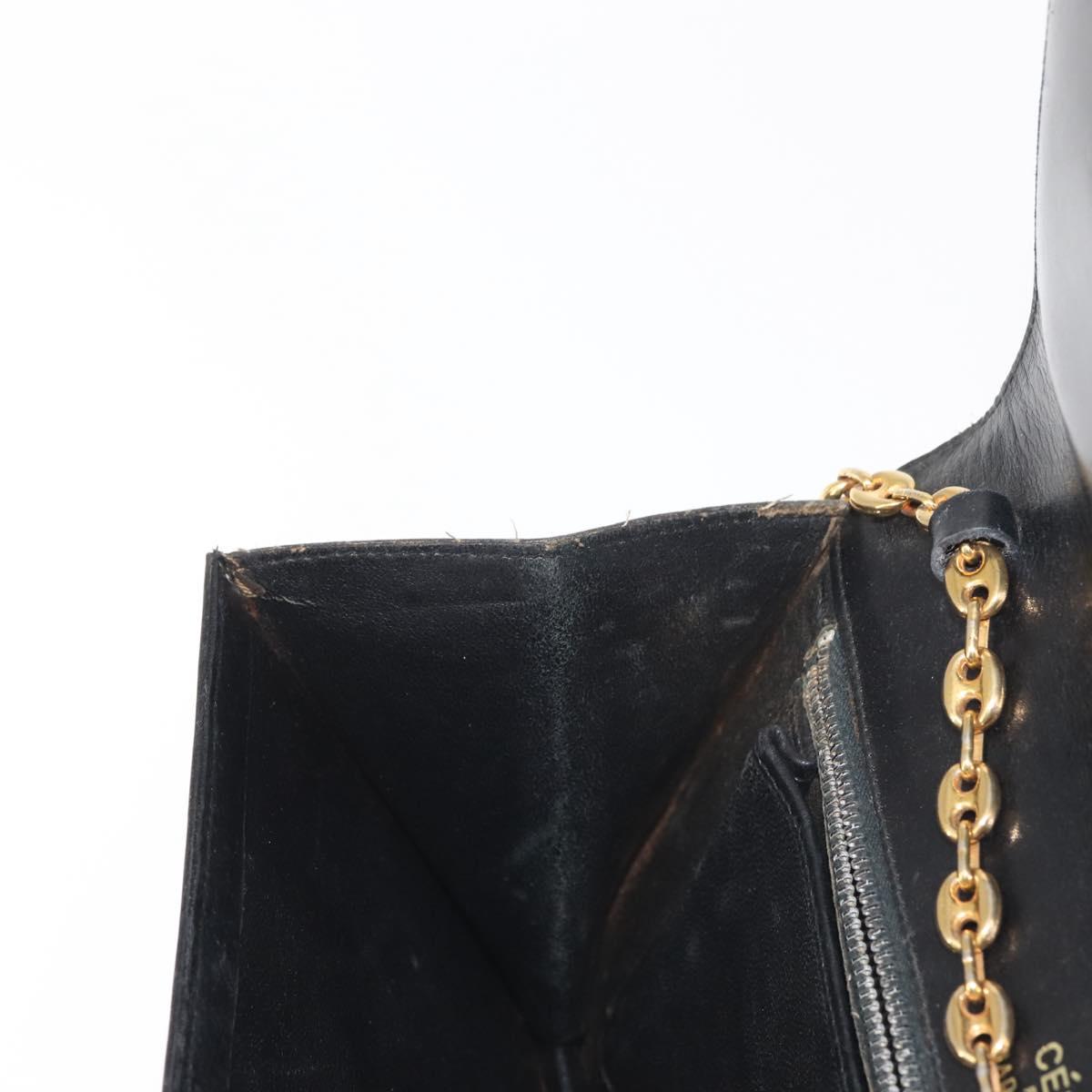 CELINE Chain Shoulder Bag Leather Black Gold Auth 145473