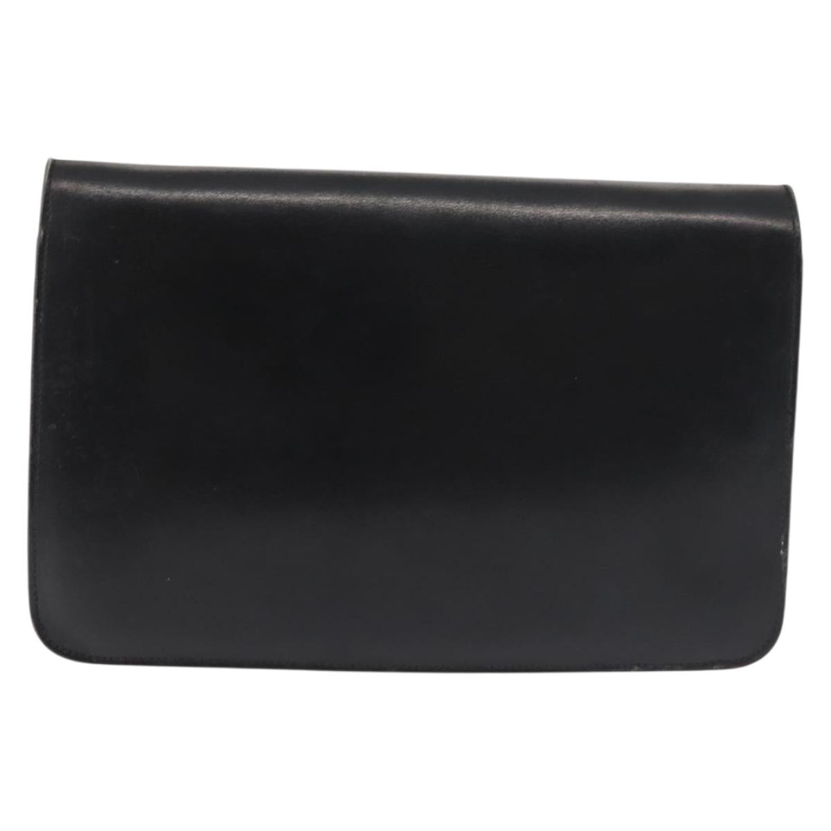 CELINE Chain Shoulder Bag Leather Black Gold Auth 145473