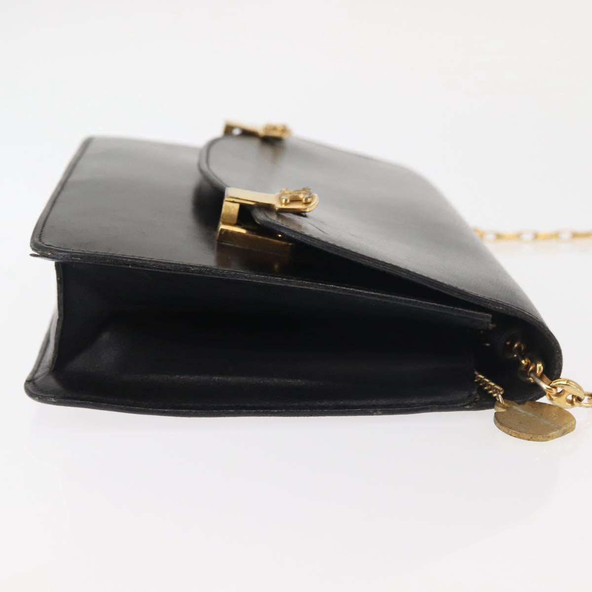 CELINE Chain Shoulder Bag Leather Black Gold Auth 145473