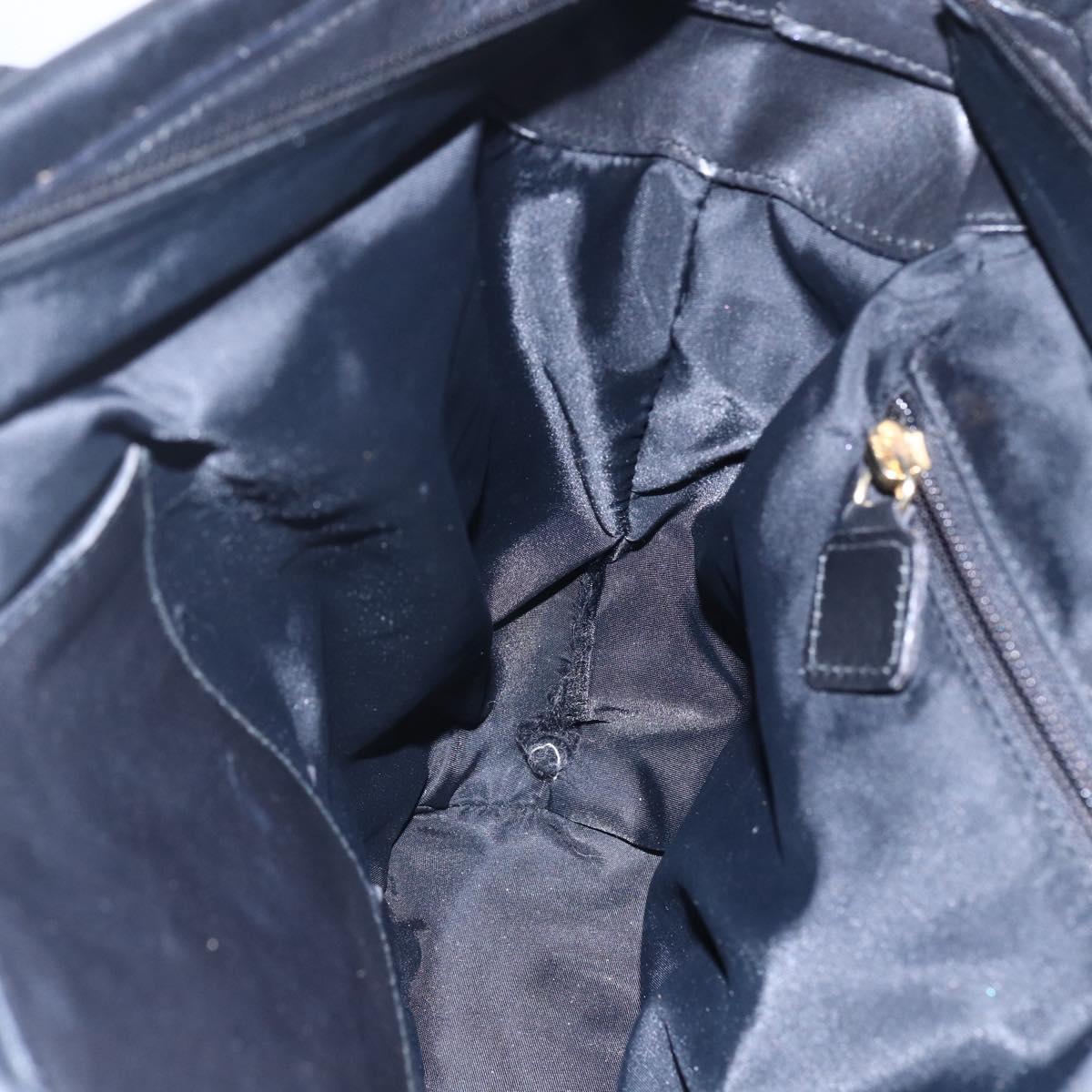 CELINE Tote Bag Nylon Leather Black Gold Auth 145474