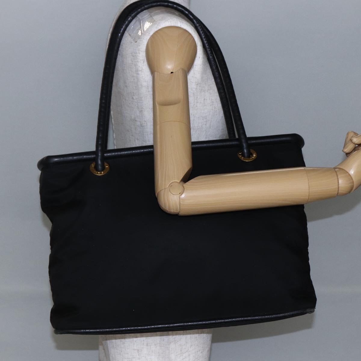 CELINE Tote Bag Nylon Leather Black Gold Auth 145474