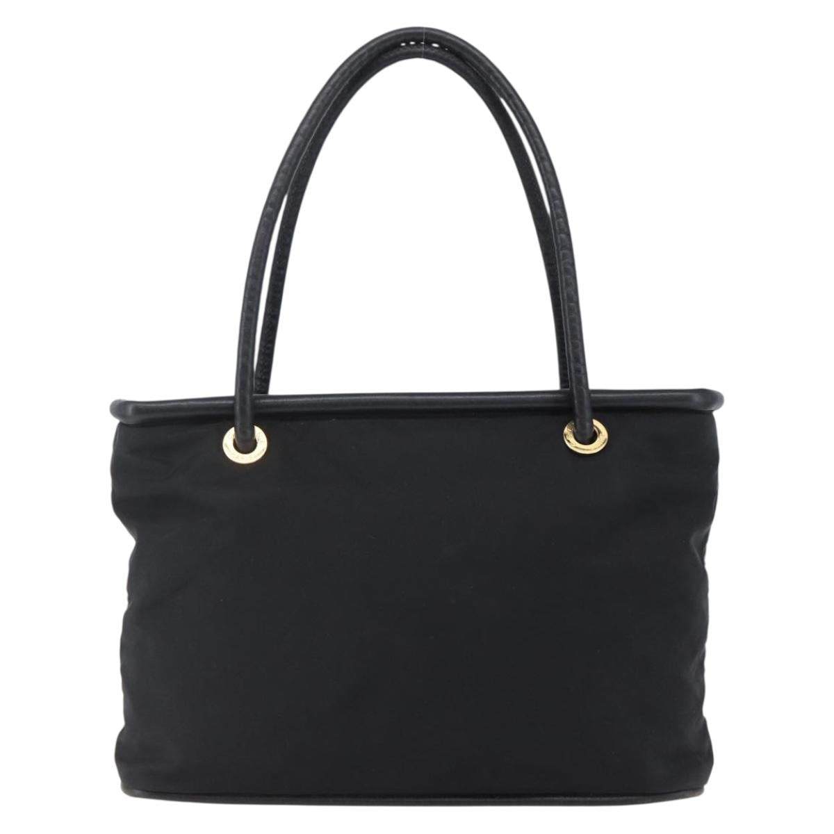 CELINE Tote Bag Nylon Leather Black Gold Auth 145474