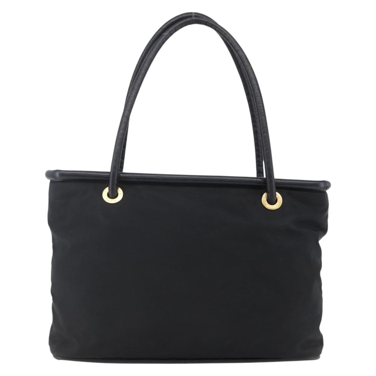 CELINE Tote Bag Nylon Leather Black Gold Auth 145474
