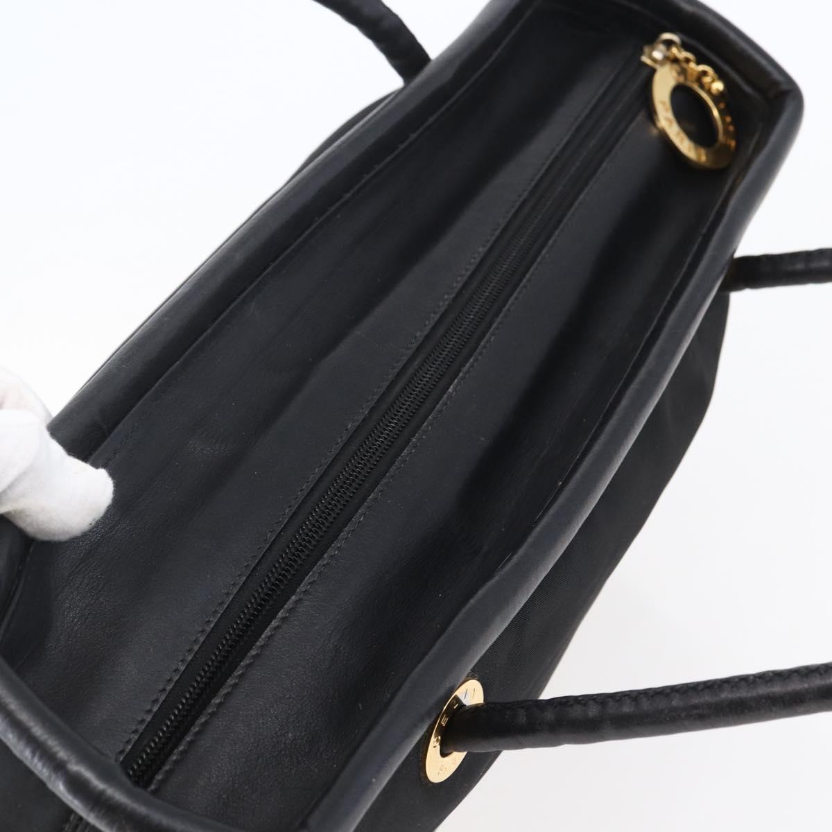 CELINE Tote Bag Nylon Leather Black Gold Auth 145474