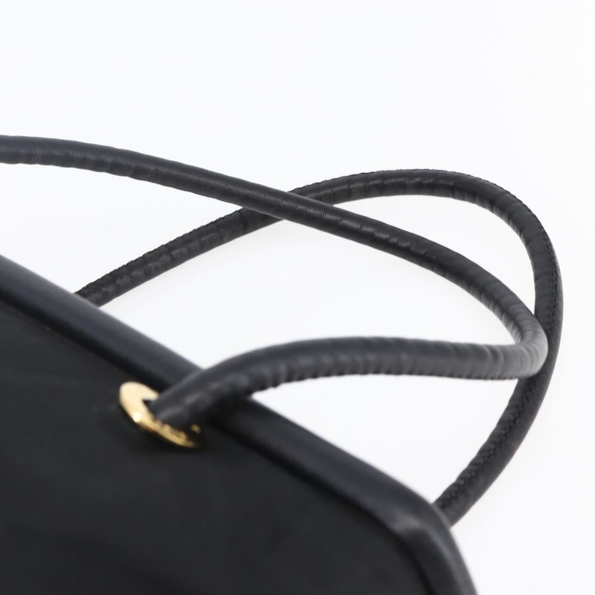 CELINE Tote Bag Nylon Leather Black Gold Auth 145474