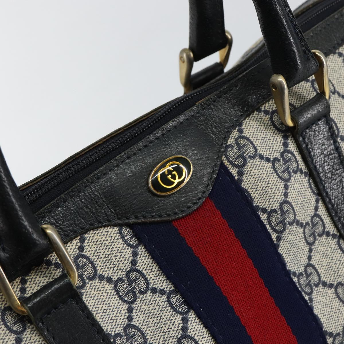 GUCCI GG Supreme Sherry Line Boston Bag PVC Navy Gold 24 012 3842 Auth 145476