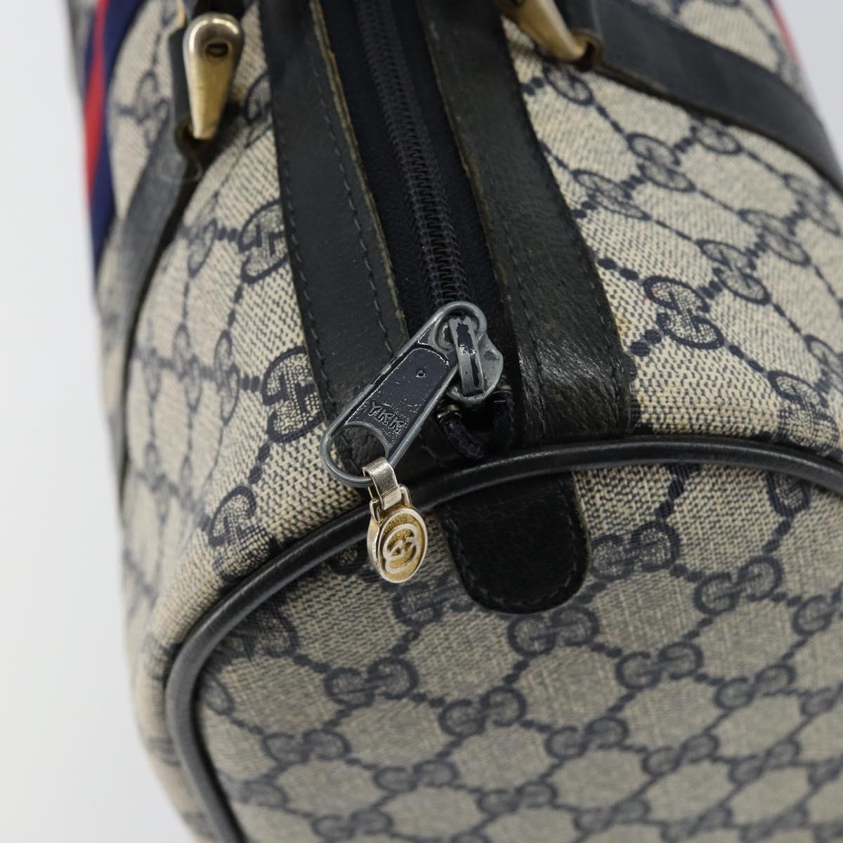 GUCCI GG Supreme Sherry Line Boston Bag PVC Navy Gold 24 012 3842 Auth 145476