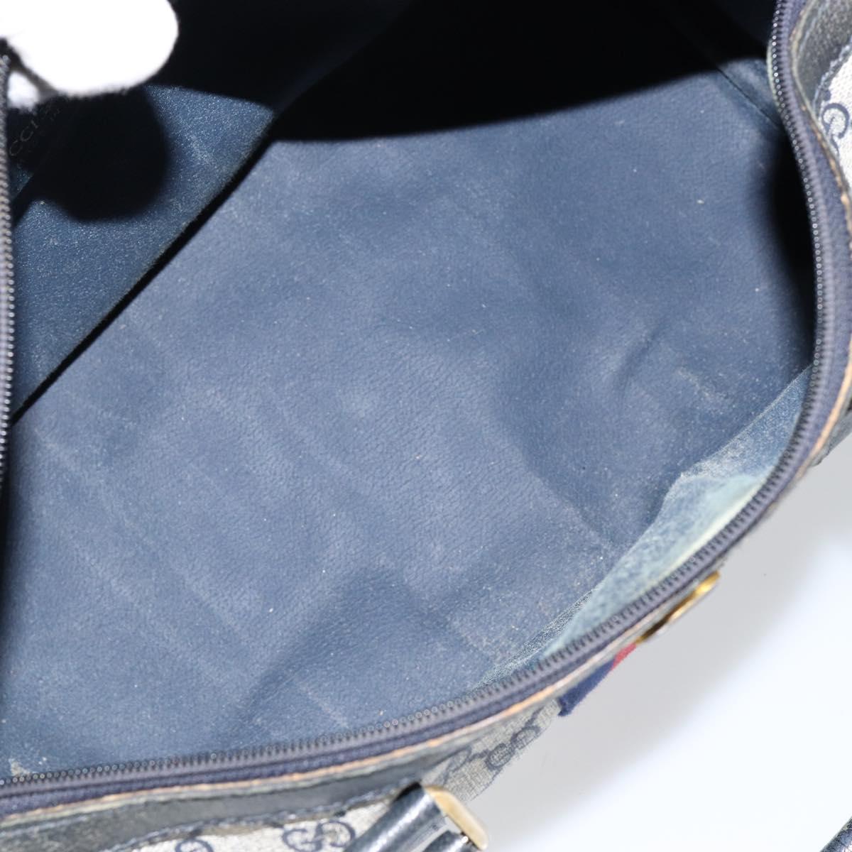 GUCCI GG Supreme Sherry Line Boston Bag PVC Navy Gold 24 012 3842 Auth 145476