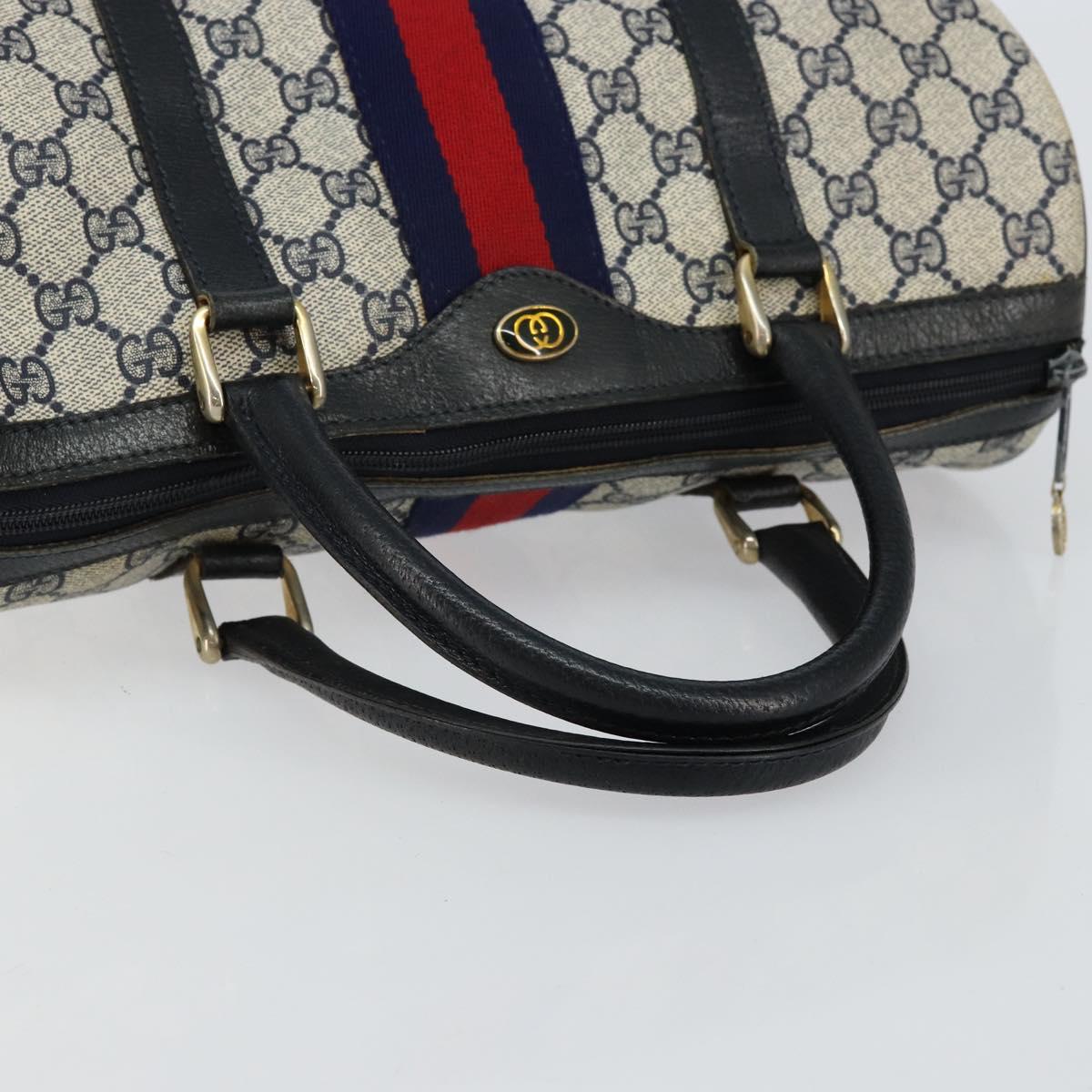 GUCCI GG Supreme Sherry Line Boston Bag PVC Navy Gold 24 012 3842 Auth 145476