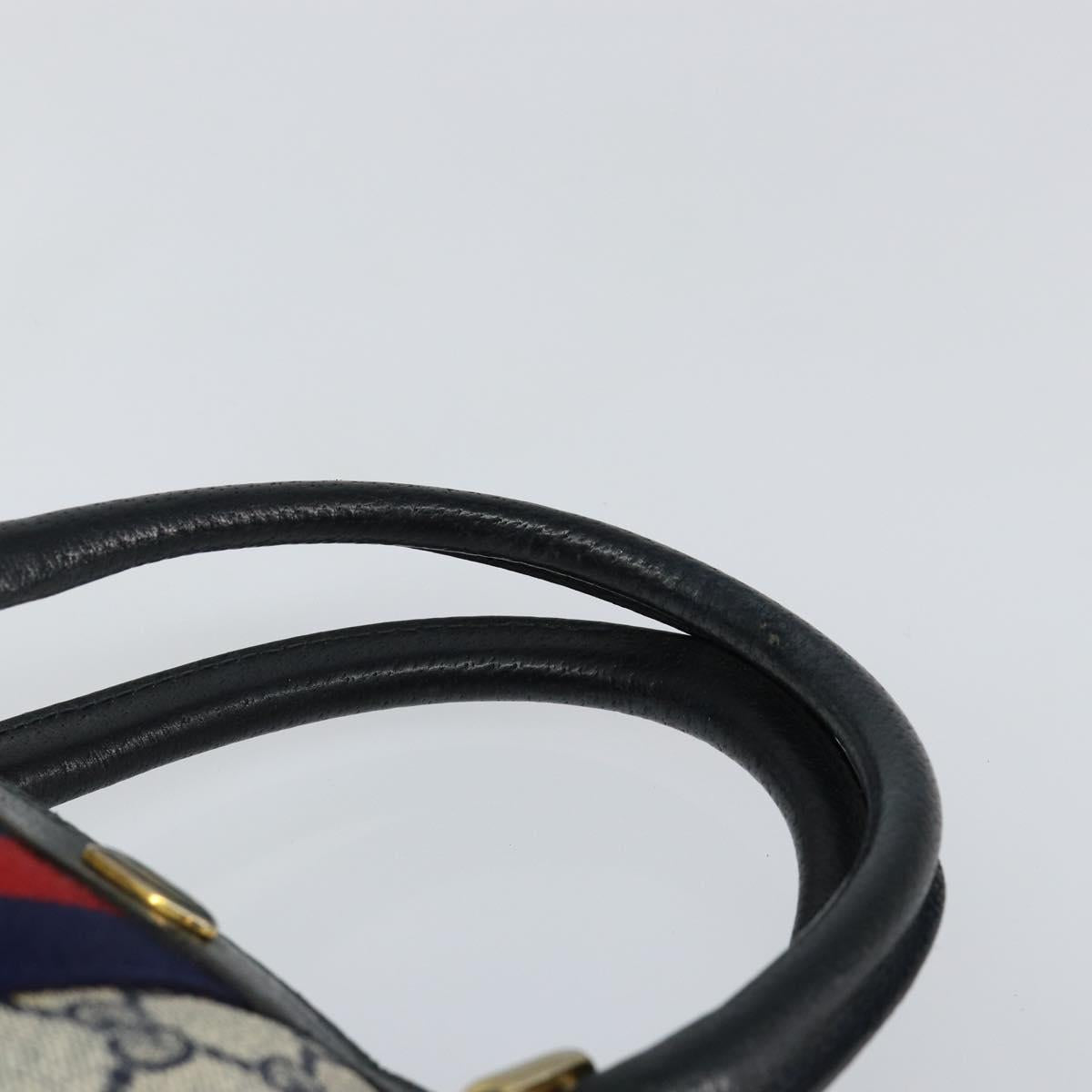 GUCCI GG Supreme Sherry Line Boston Bag PVC Navy Gold 24 012 3842 Auth 145476