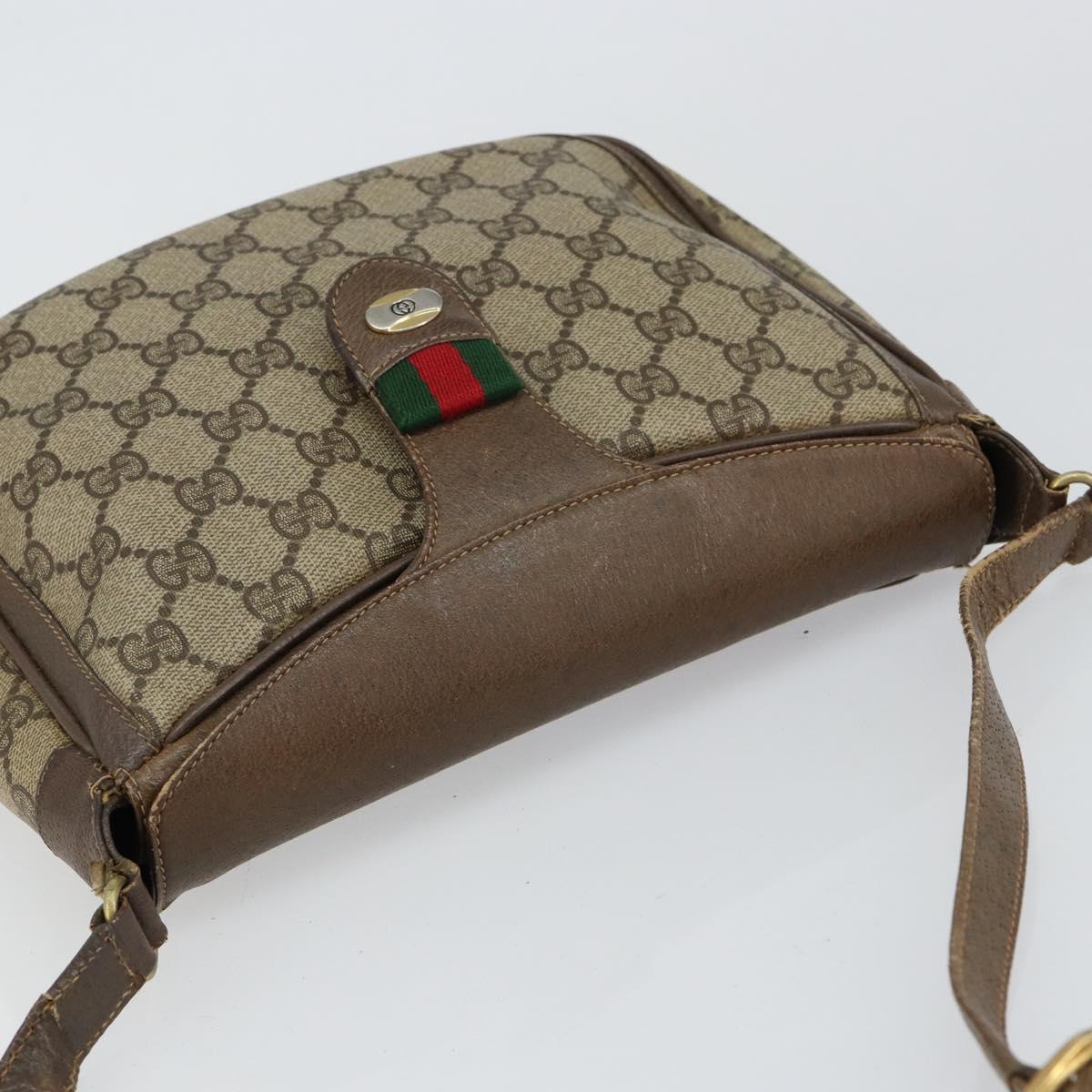 GUCCI GG Supreme Web Sherry Line Shoulder Bag PVC Leather Beige Red Auth 145477