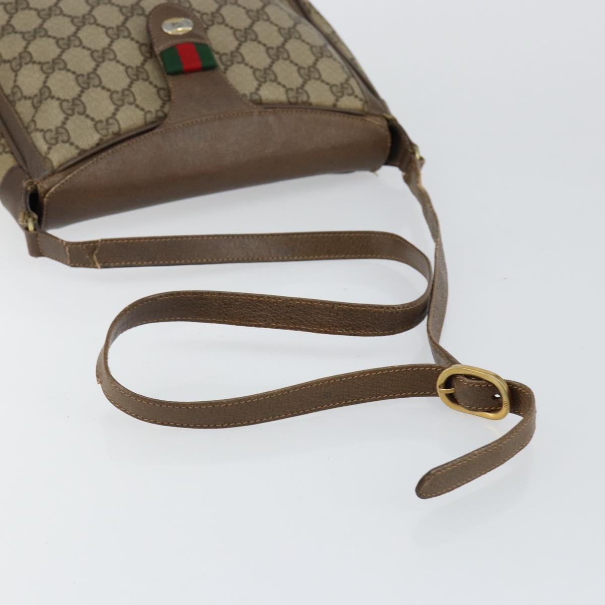 GUCCI GG Supreme Web Sherry Line Shoulder Bag PVC Leather Beige Red Auth 145477