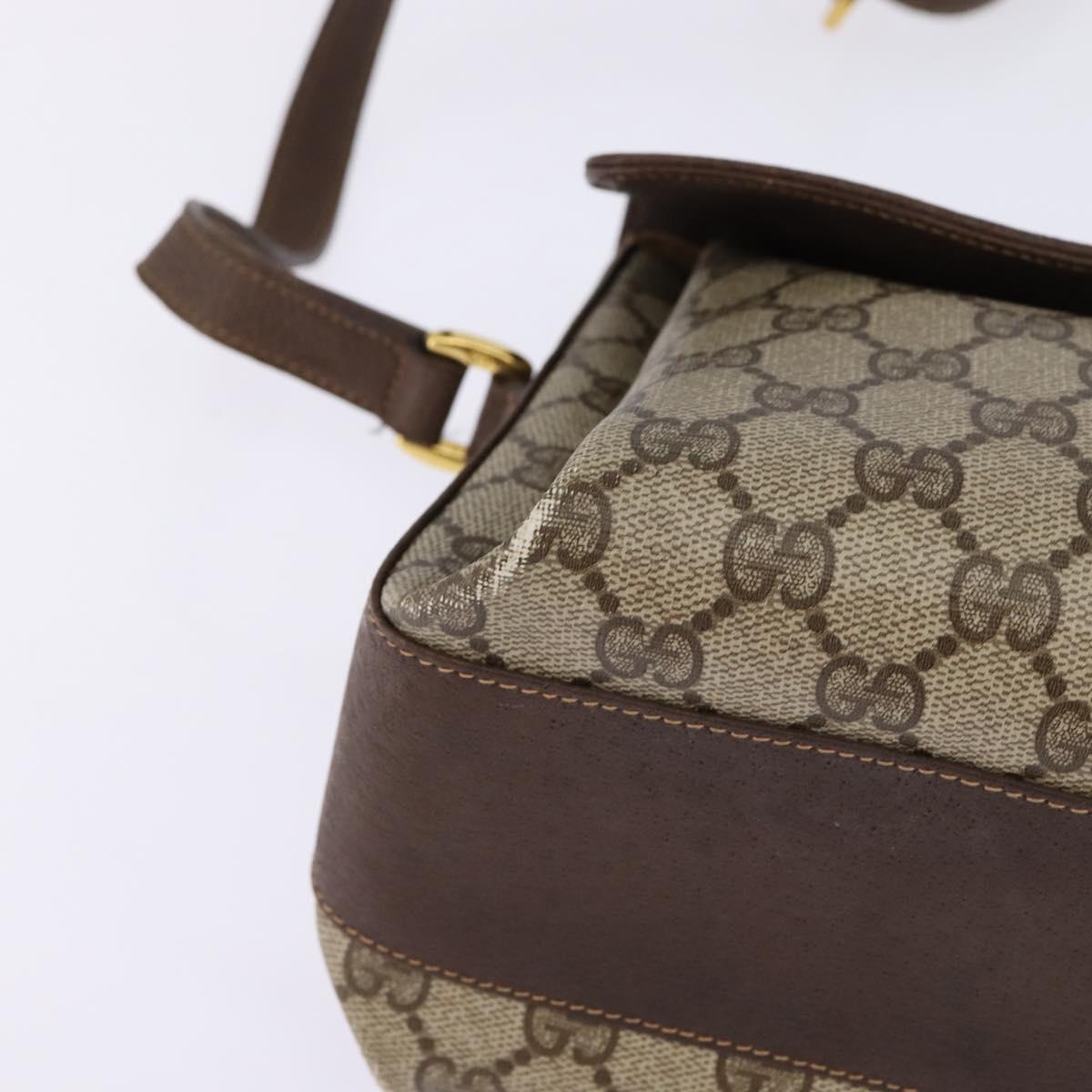 GUCCI GG Supreme Web Sherry Line Shoulder Bag PVC Beige Gold Auth 145481