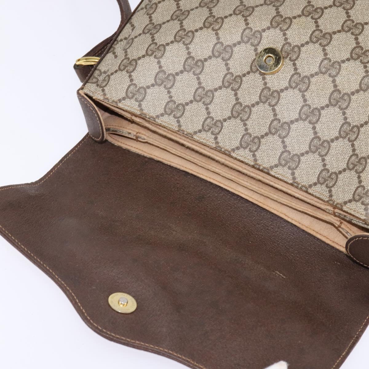 GUCCI GG Supreme Web Sherry Line Shoulder Bag PVC Beige Gold Auth 145481
