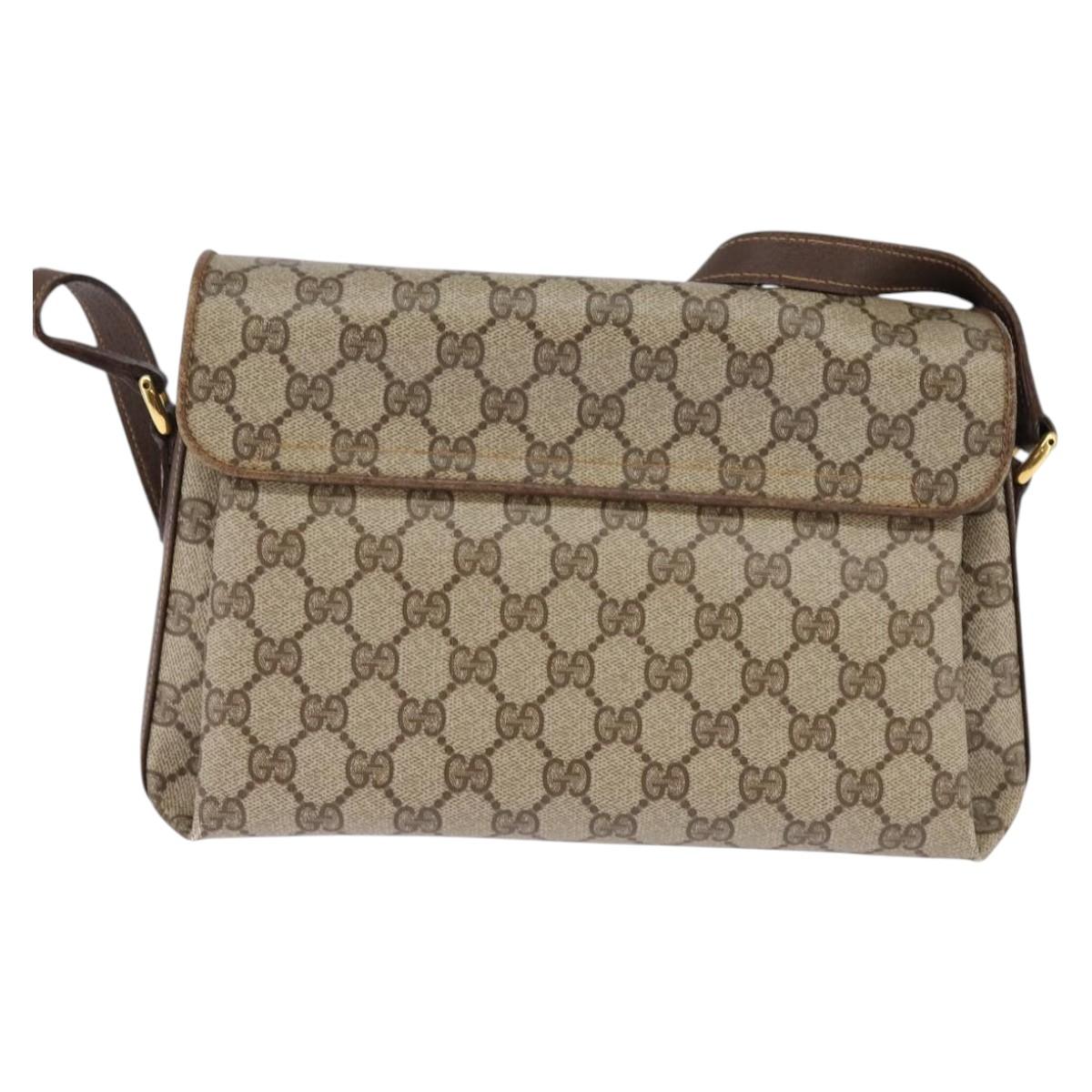 GUCCI GG Supreme Web Sherry Line Shoulder Bag PVC Beige Gold Auth 145481