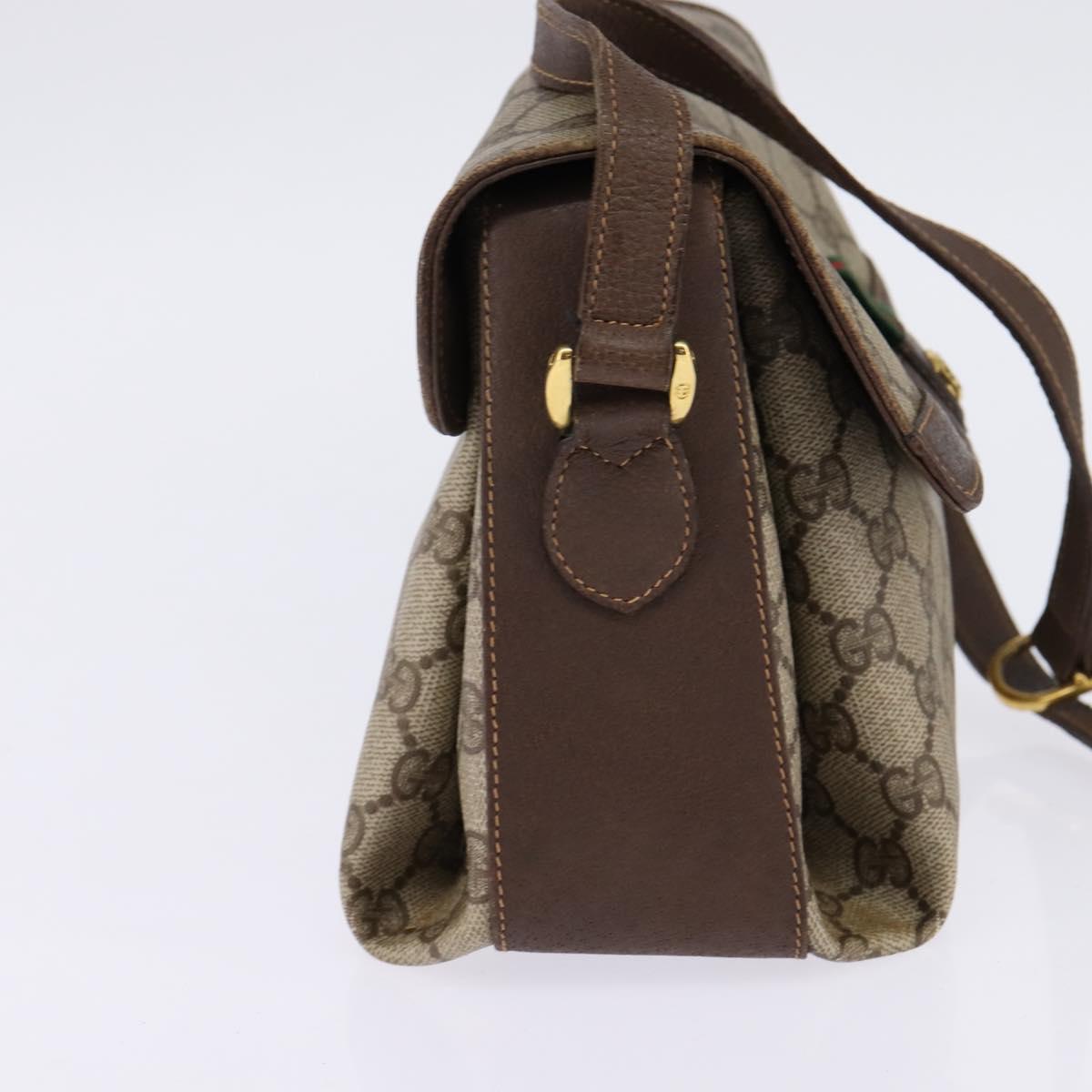 GUCCI GG Supreme Web Sherry Line Shoulder Bag PVC Beige Gold Auth 145481