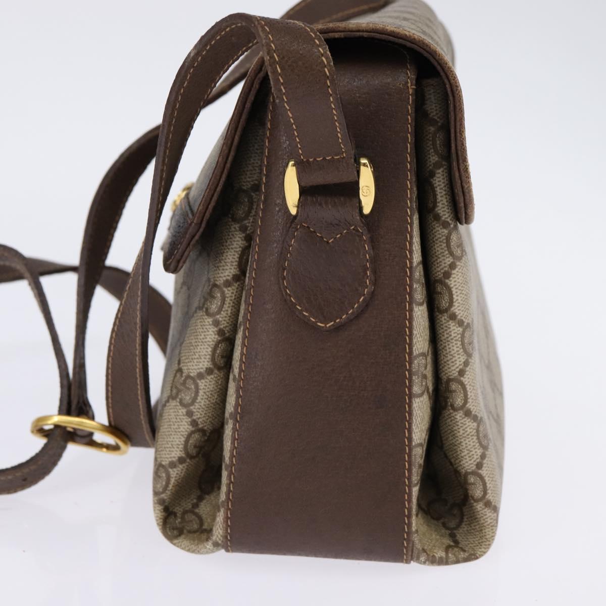 GUCCI GG Supreme Web Sherry Line Shoulder Bag PVC Beige Gold Auth 145481