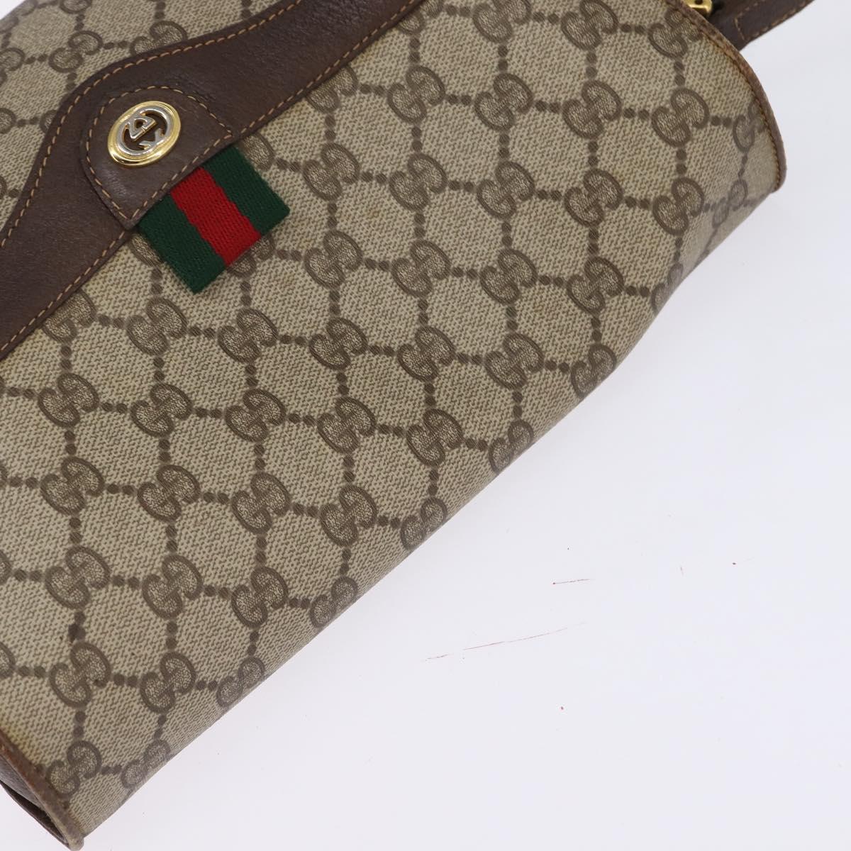 GUCCI GG Supreme Web Sherry Line Shoulder Bag PVC Beige Gold Auth 145481