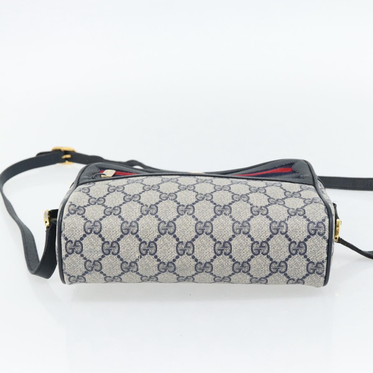 GUCCI GG Supreme Sherry Line Shoulder Bag PVC Navy Gold 98 02 087 Auth 145482
