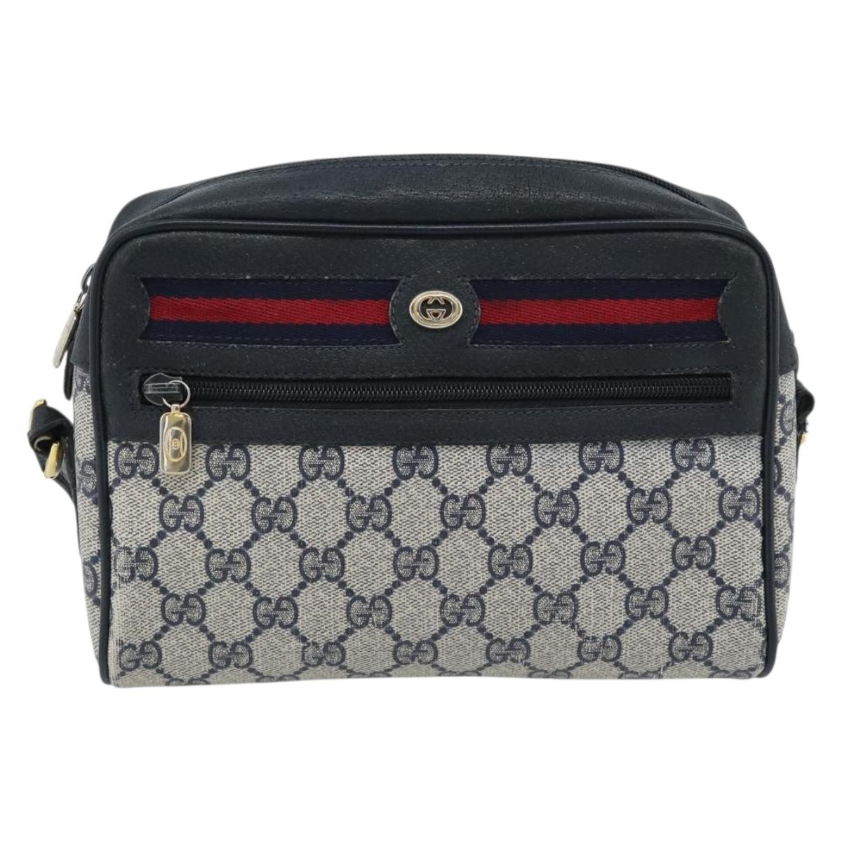 GUCCI GG Supreme Sherry Line Shoulder Bag PVC Navy Gold 98 02 087 Auth 145482