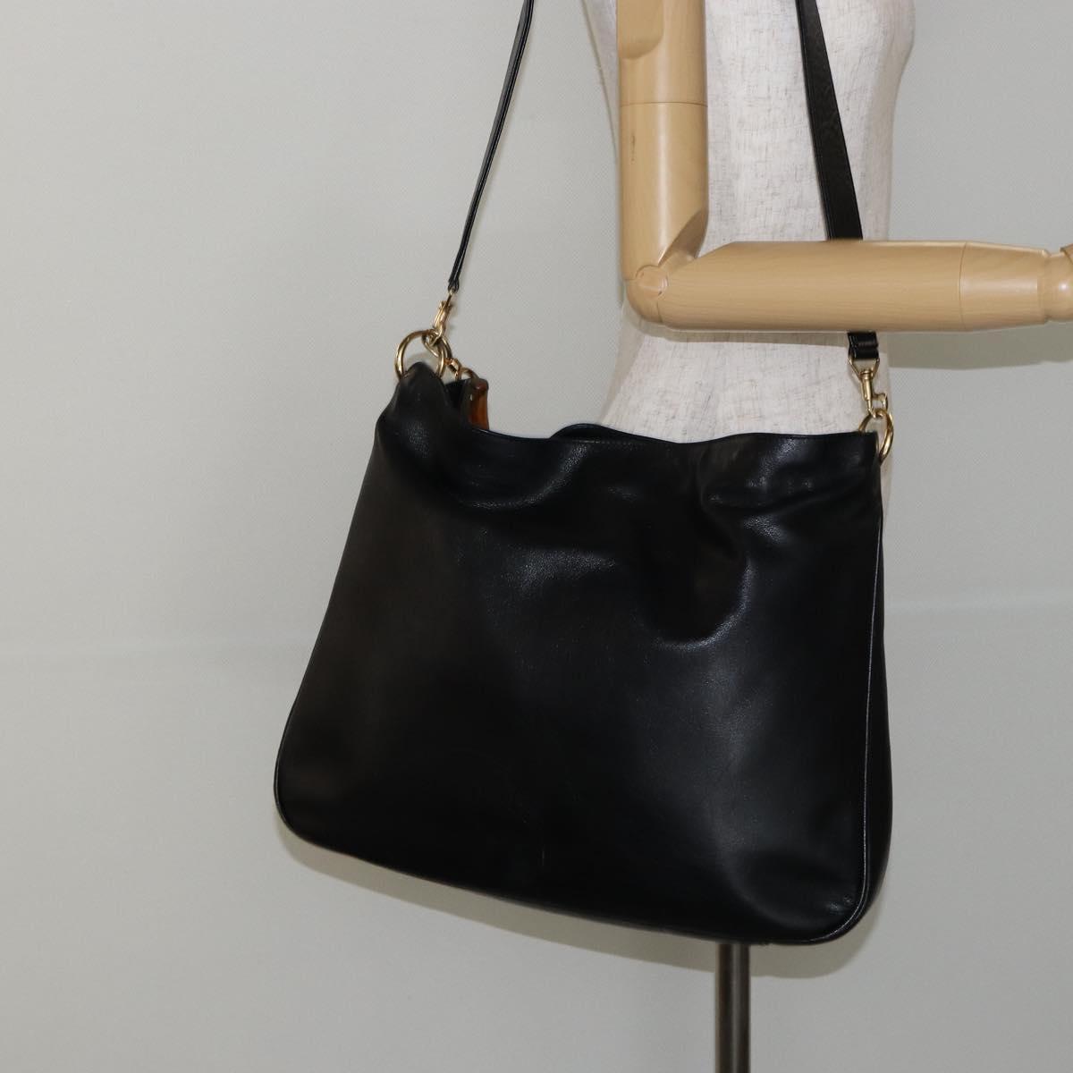 GUCCI Bamboo Hand Bag Leather 2way Black Gold 001 2058 1577 0 Auth 145485